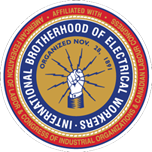 Logo for IBEW / NECA which offers educational services in DeKalb county to electricians. 
